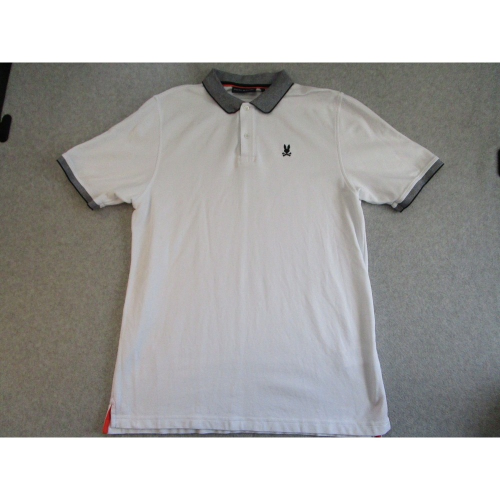 Psycho Bunny Polo Shirt Mens Size Extra Large 7 White Gray Logo Casual Golf